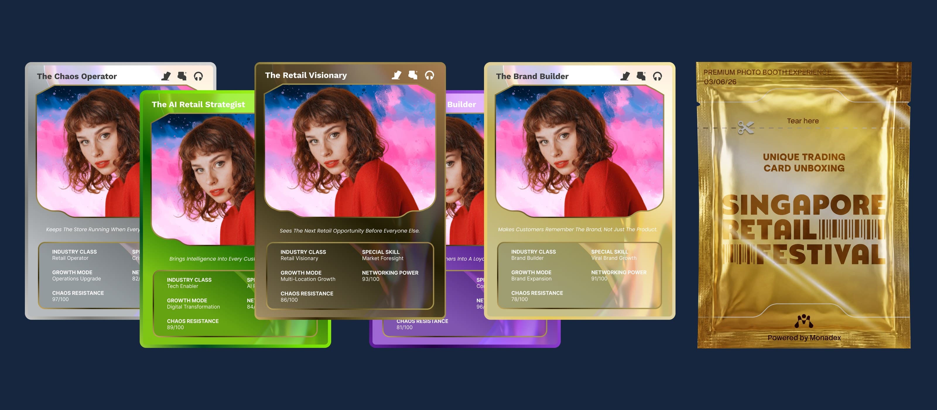 Seven retail archetype trading cards from the SRA Retail Awards Gala 2026