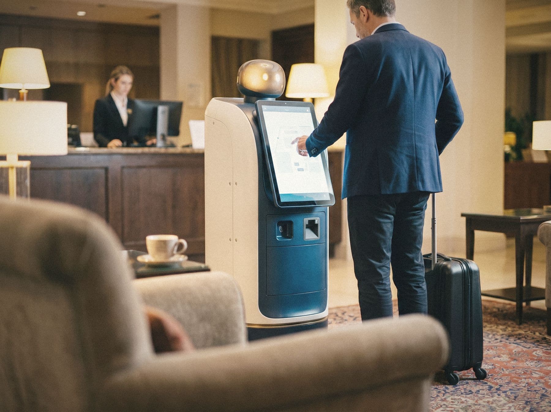 Concierge robot at work: lobby greeting and wayfinding