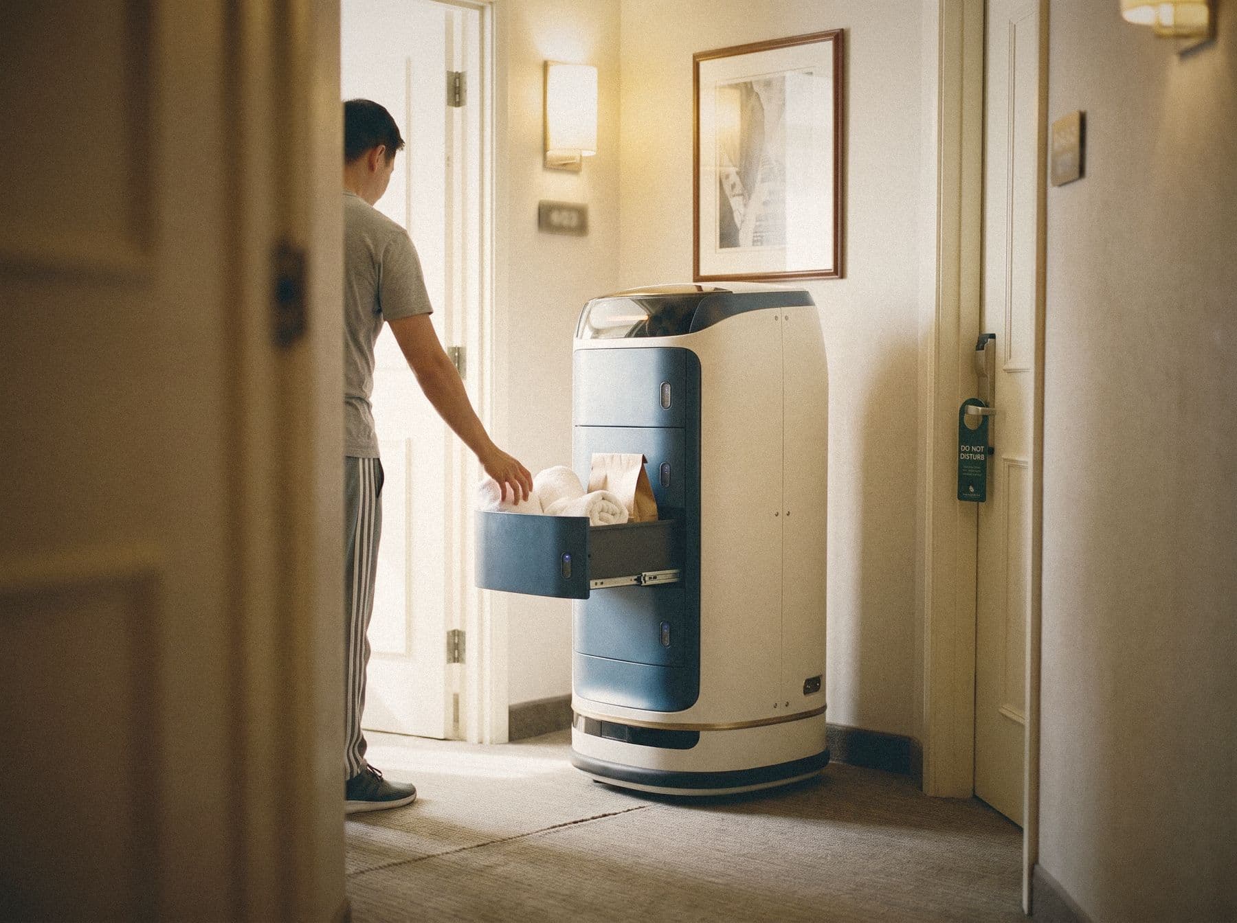 Courier robot at work: in-room delivery