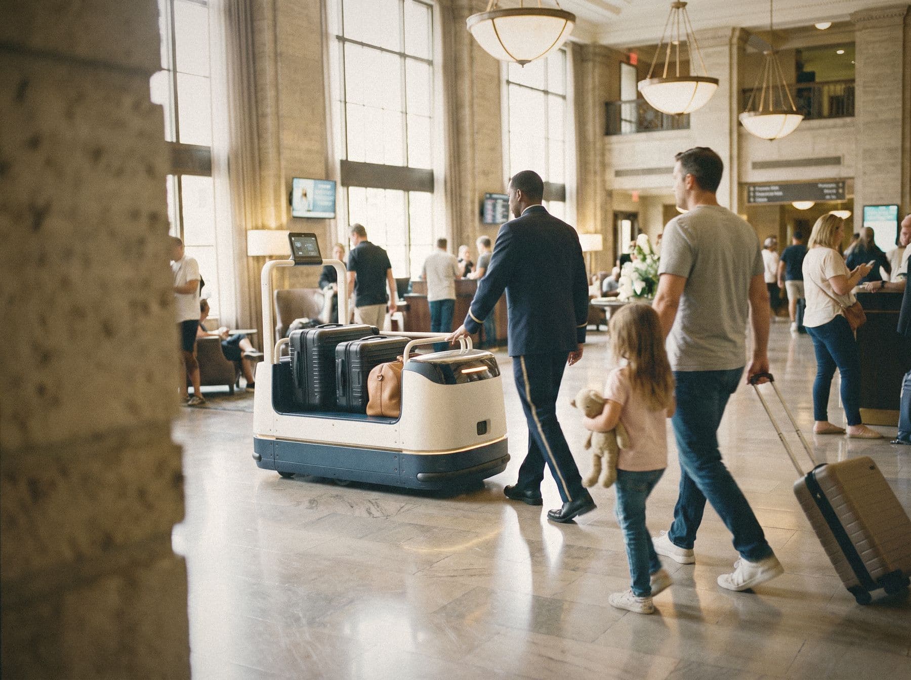 Porter robot at work: luggage and bell service